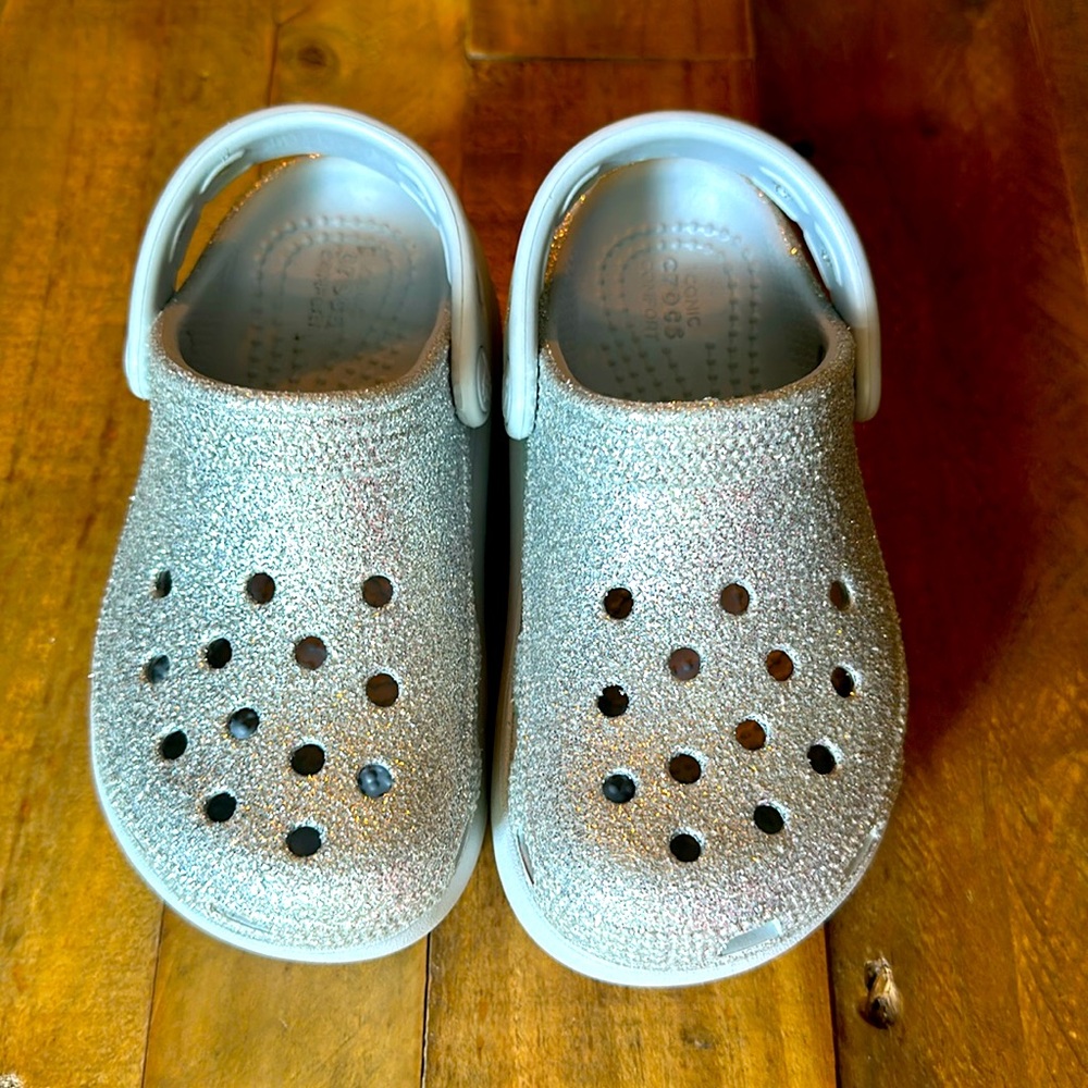 Kids Crocs Silver Glitter Sz 11